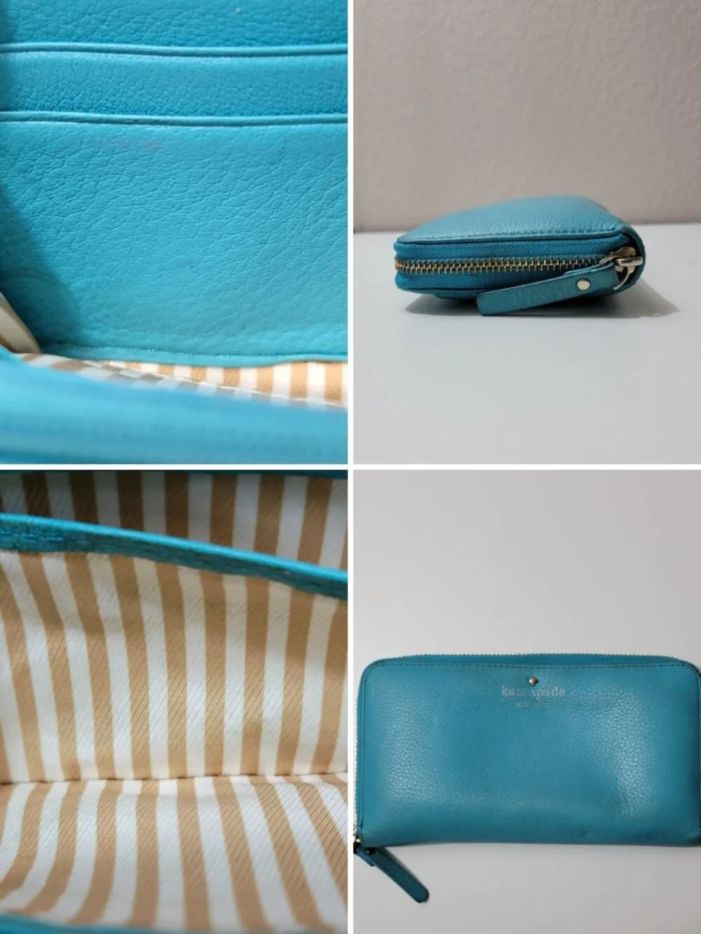 Kate Spade Grand Street Lacey Teal Zip Around Wallet Pebbled Leather Y2K - Picture 8 of 9